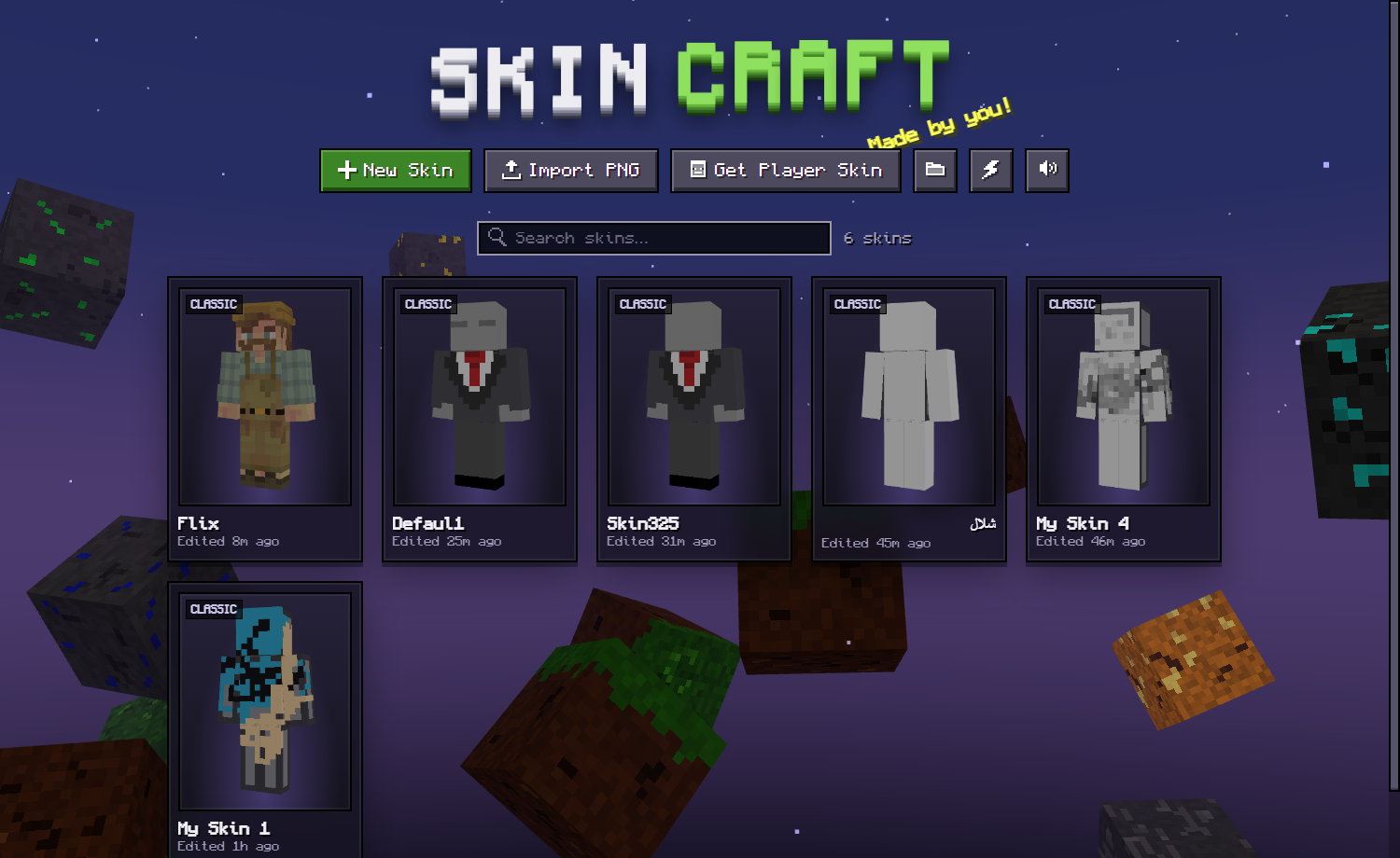SkinCraft skin library with 3D previews